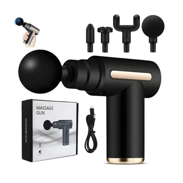 Portable 4-in-1 Handheld Body Massage Gun | Percussion Massage Gun | Rechargeable Massage Gun with Type C Charging, 6 Speed and 4 Massage Heads | Mini Percussion Muscle Massage Gun for Relief | Noiseless Mini Fascial Massage Gun