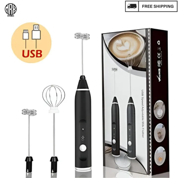 High Quality USB Rechargeable 3 Speed Coffee Beater - Milk Frother - Hand Blender - Hand Mixer - Whisk - Hand Beater Machine and Stirrer Multipurpose Kitchen Accessories for Cake Baking - Cream Mixing - Mini Electric Handheld Mixer